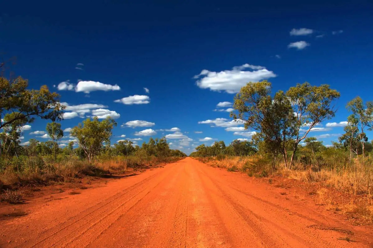 Vast Australian outback red desert landscape under a wide blue sky, representing the spirit of discovery in True Blue Pen Pals adventure letters